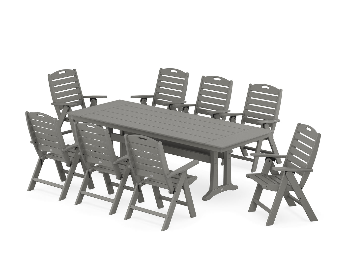 Nautical Highback 9-Piece Farmhouse Dining Set with Trestle Legs