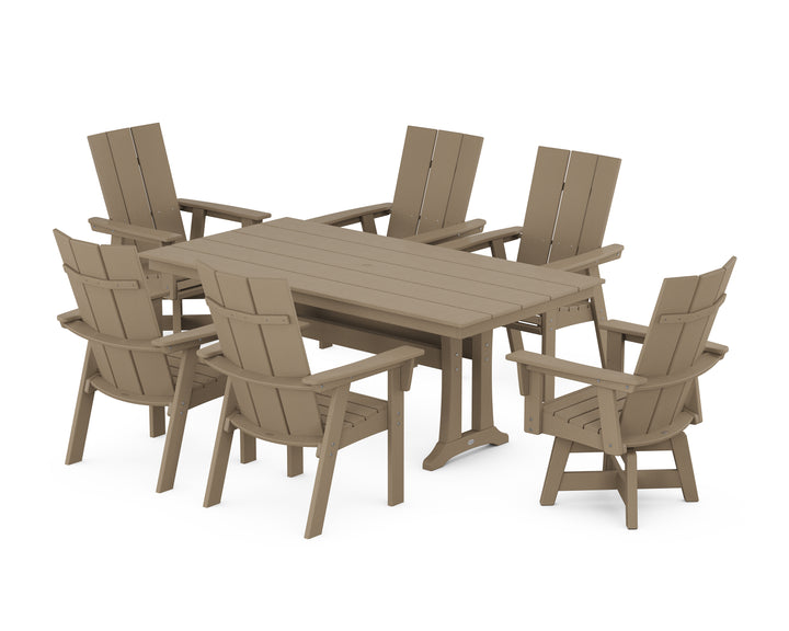 POLYWOOD® Modern Curveback Adirondack Swivel Chair 7-Piece Farmhouse Dining Set With Trestle Legs