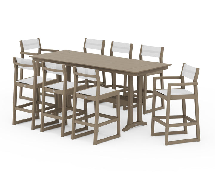 POLYWOOD® EDGE Sling 9-Piece Farmhouse Bar Set with Trestle Legs