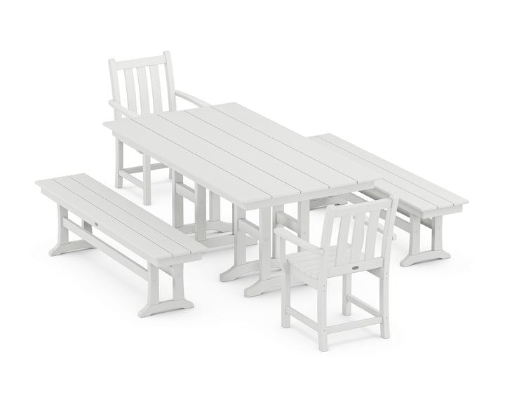 POLYWOOD® Traditional Garden 5-Piece Farmhouse Dining Set with Benches