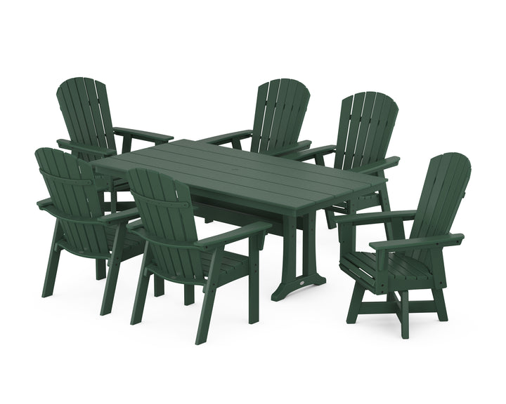 POLYWOOD® Nautical Curveback Adirondack Swivel Chair 7-Piece Farmhouse Dining Set With Trestle Legs