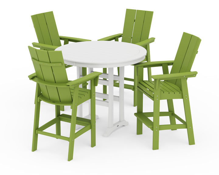 POLYWOOD® Modern Curveback Adirondack 5-Piece Nautical Trestle Bar Set