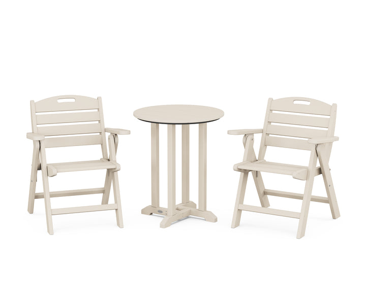 POLYWOOD® Nautical Folding Lowback Chair 3-Piece Round Bistro Dining Set