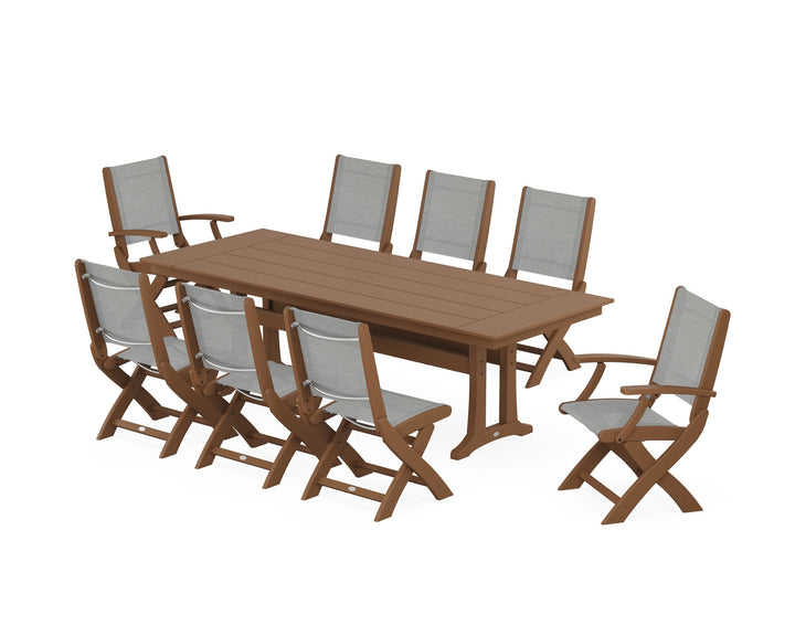 POLYWOOD® Coastal 9-Piece Folding Dining Chair Farmhouse Dining Set with Trestle Legs
