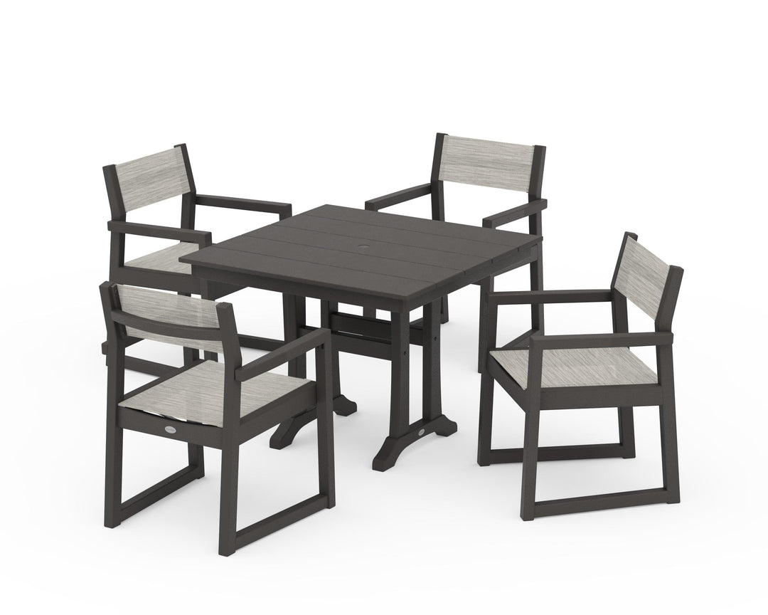 POLYWOOD® EDGE Sling 5-Piece Farmhouse Dining Set with Trestle Legs