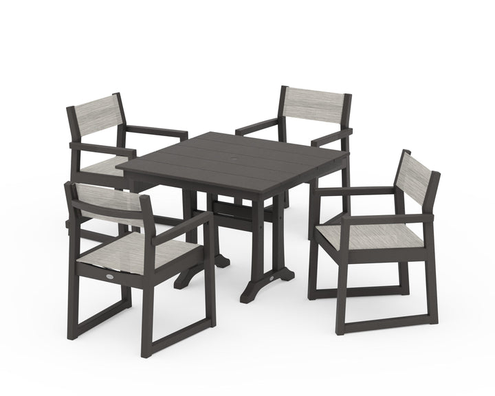 POLYWOOD® EDGE Sling 5-Piece Farmhouse Dining Set with Trestle Legs