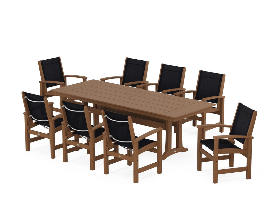 POLYWOOD® Coastal 9-Piece Farmhouse Dining Set with Trestle Legs