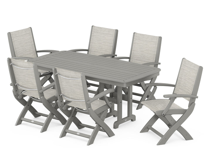 POLYWOOD® Coastal Folding Arm Chair 7-Piece Dining Set
