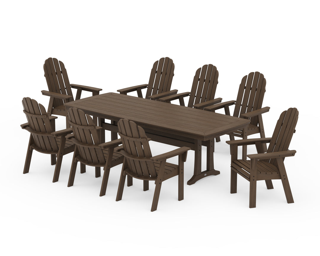 POLYWOOD® Vineyard Curveback Adirondack 9-Piece Dining Set with Trestle Legs