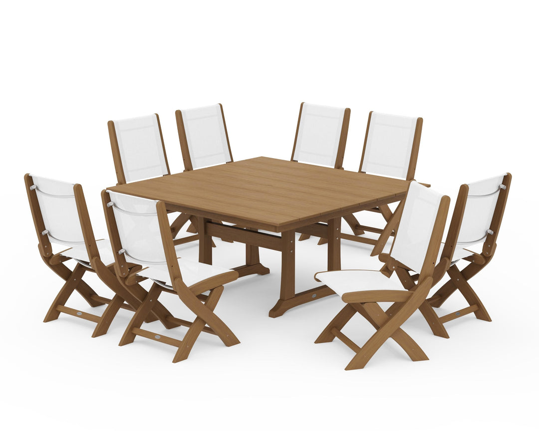 POLYWOOD® Coastal Folding Side Chair 9-Piece Farmhouse Dining Set