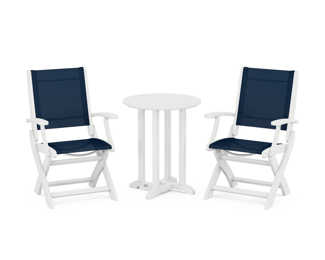 POLYWOOD® Coastal Folding 3-Piece Round Bistro Dining Set