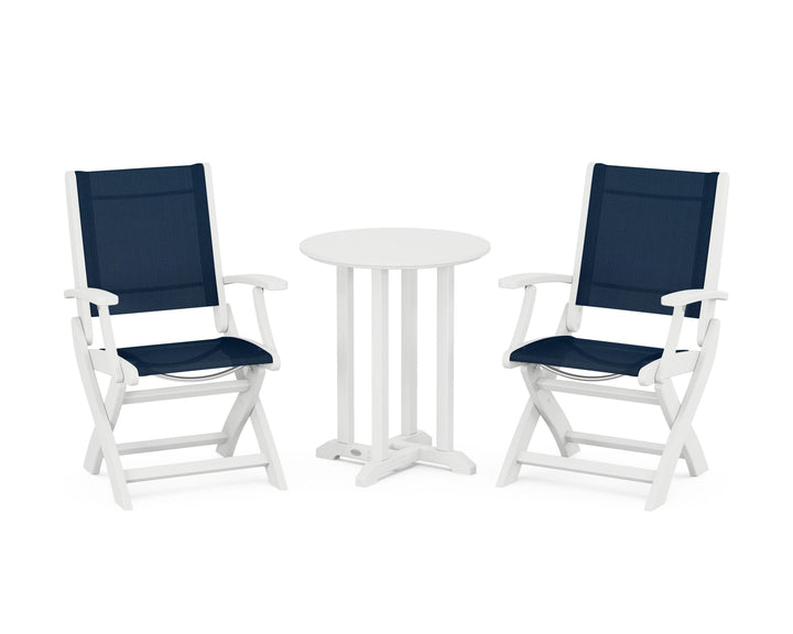 POLYWOOD® Coastal Folding 3-Piece Round Bistro Dining Set
