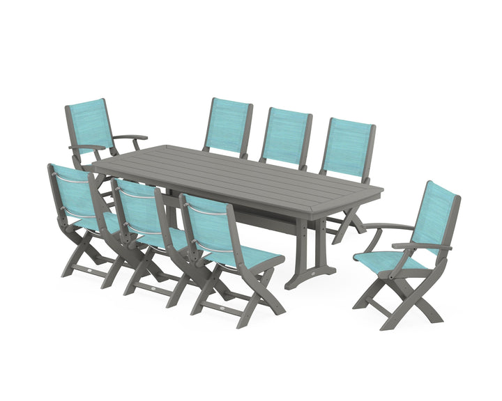 POLYWOOD® Coastal Folding 9-Piece Dining Set with Trestle Legs