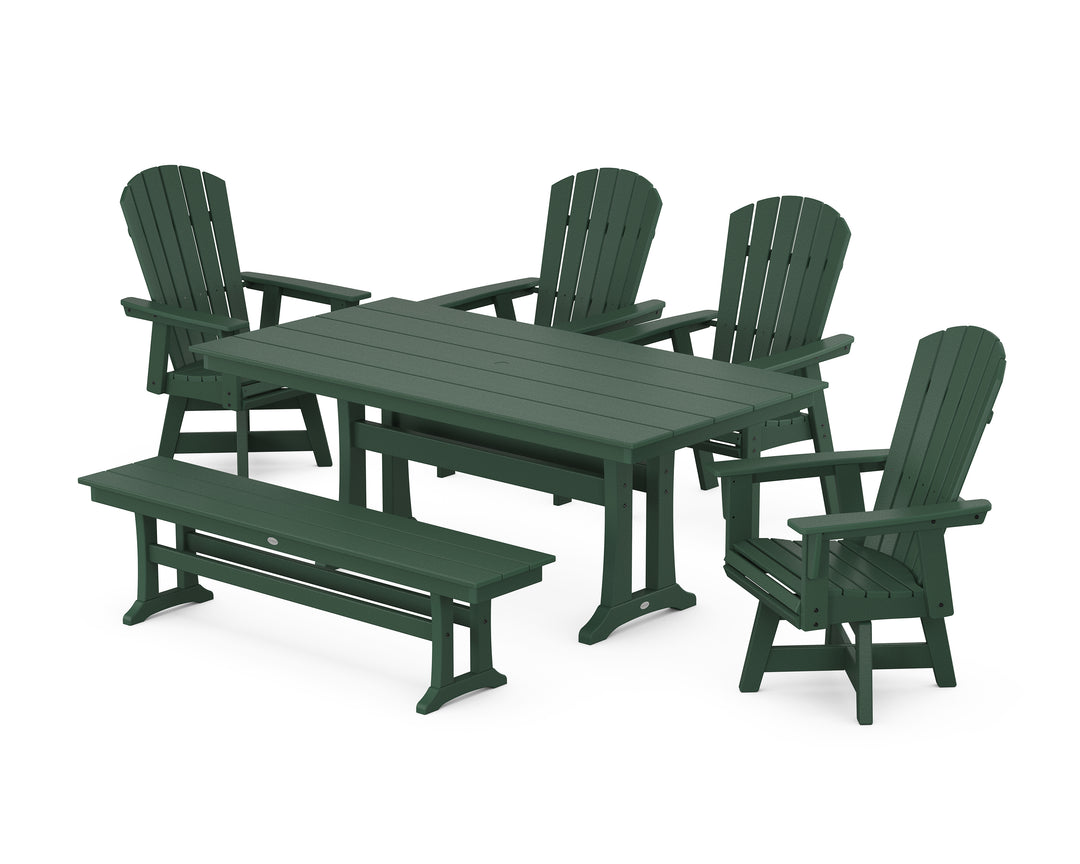 POLYWOOD® Nautical Adirondack Swivel 6-Piece Farmhouse Dining Set With Trestle Legs
