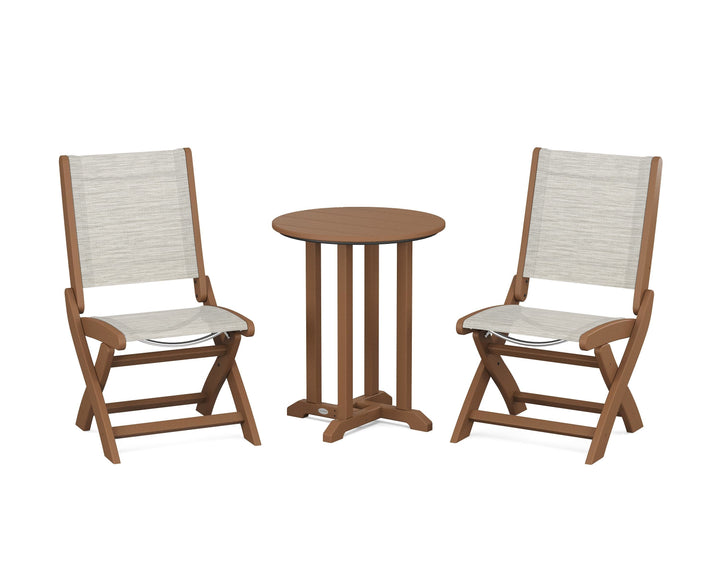 POLYWOOD® Coastal Folding Side Chair 3-Piece Round Bistro Dining Set