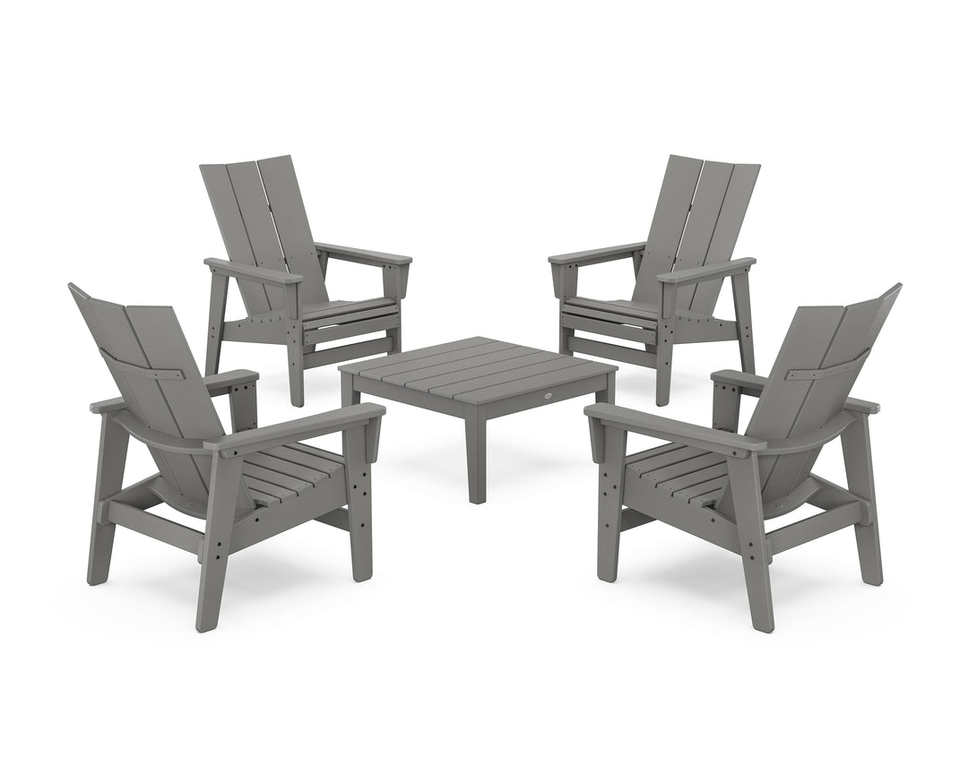 POLYWOOD® 5-Piece Modern Grand Upright Adirondack Chair Conversation Group