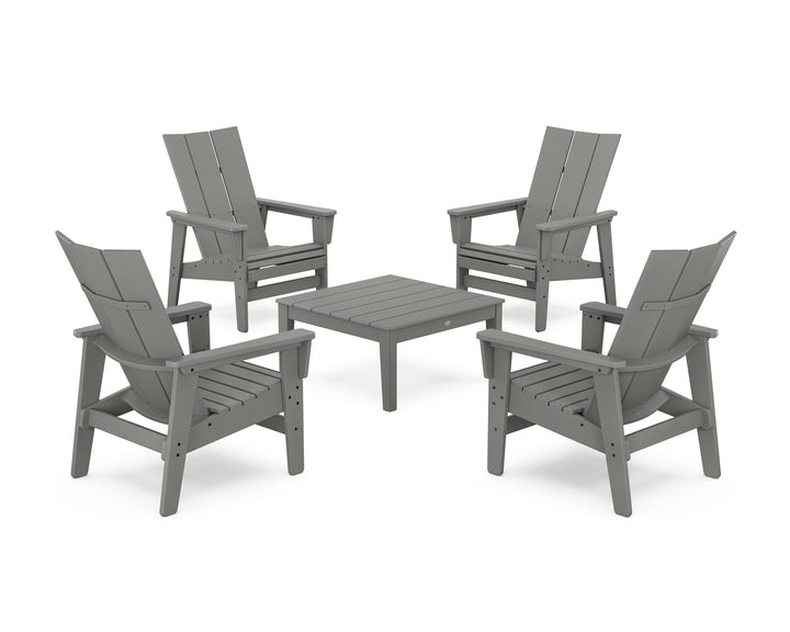 POLYWOOD® 5-Piece Modern Grand Upright Adirondack Chair Conversation Group
