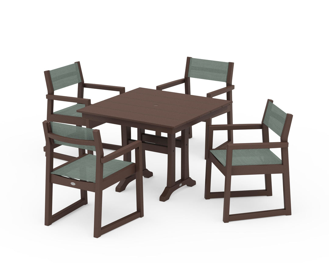 POLYWOOD® EDGE Sling 5-Piece Farmhouse Dining Set with Trestle Legs