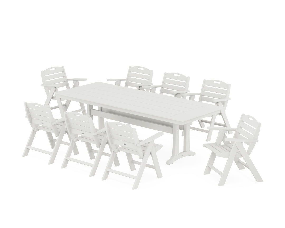 POLYWOOD® Nautical Lowback 9-Piece Farmhouse Dining Set with Trestle Legs