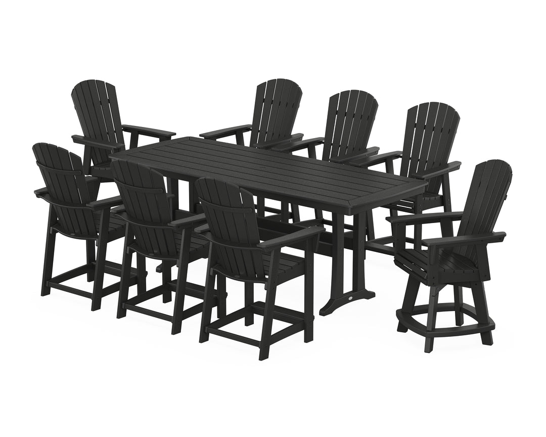 POLYWOOD® Nautical Curveback Adirondack Swivel 9-Piece Counter Set with Trestle Legs