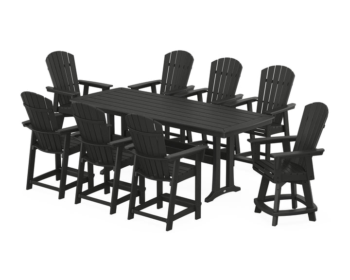 POLYWOOD® Nautical Curveback Adirondack Swivel 9-Piece Counter Set with Trestle Legs