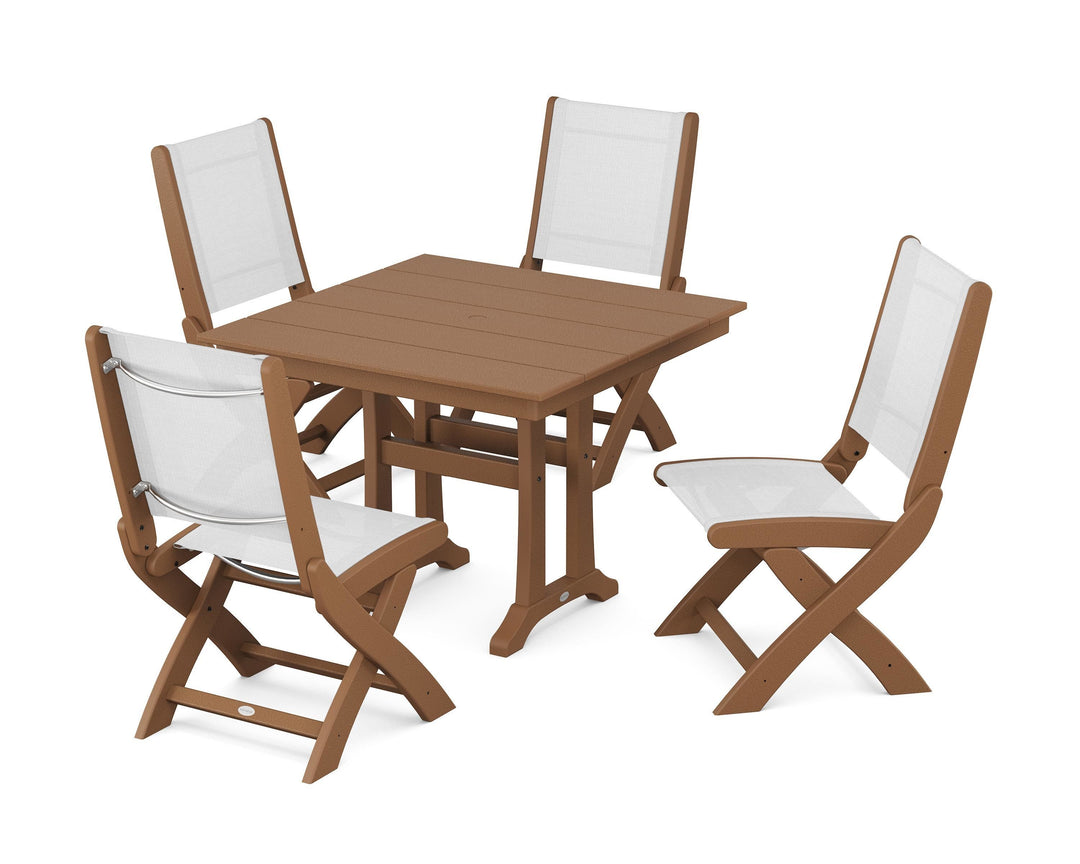 POLYWOOD® Coastal Folding Side Chair 5-Piece Farmhouse Dining Set With Trestle Legs