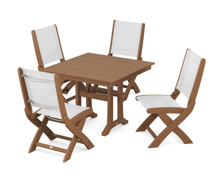 POLYWOOD® Coastal Folding Side Chair 5-Piece Farmhouse Dining Set With Trestle Legs