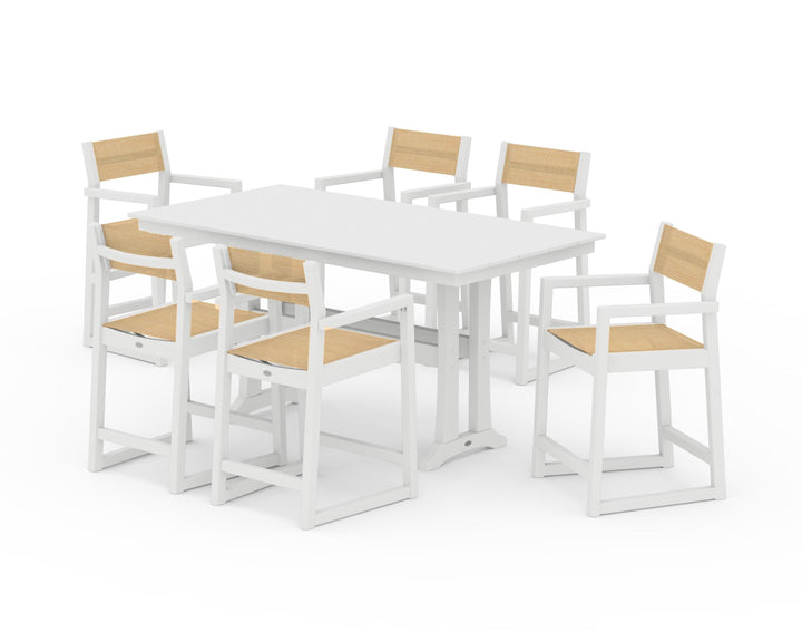 POLYWOOD® EDGE Sling Arm Chair 7-Piece Farmhouse Counter Set with Trestle Legs