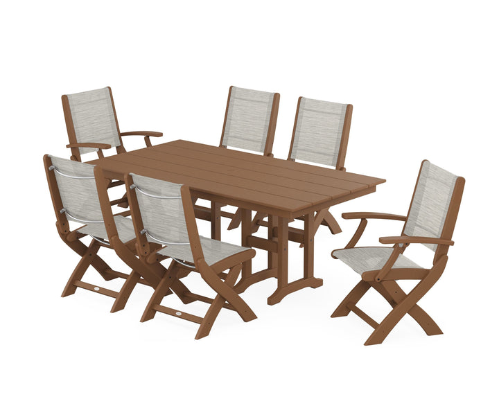 POLYWOOD® Coastal Folding Chair 7-Piece Farmhouse Dining Set