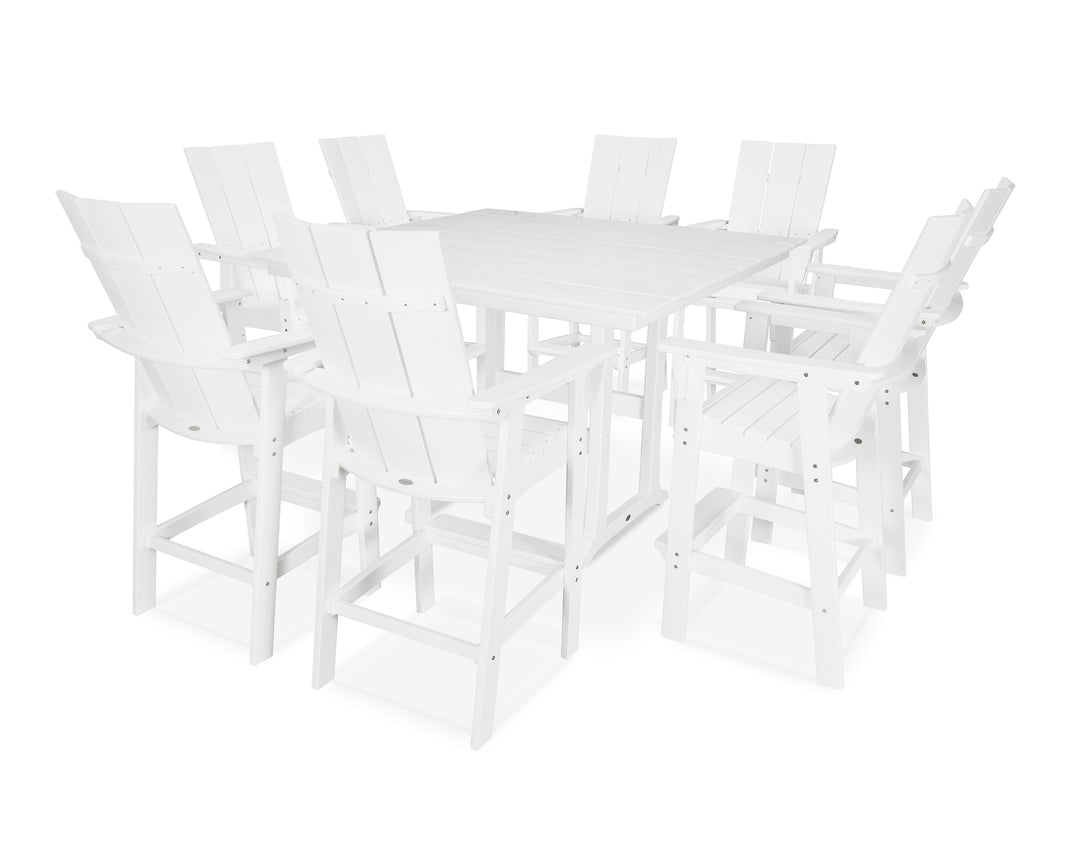 POLYWOOD® Modern Curveback Adirondack 9-Piece Farmhouse Trestle Bar Set
