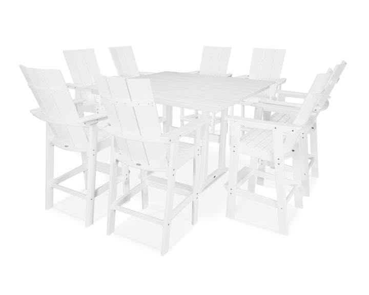 POLYWOOD® Modern Curveback Adirondack 9-Piece Farmhouse Trestle Bar Set