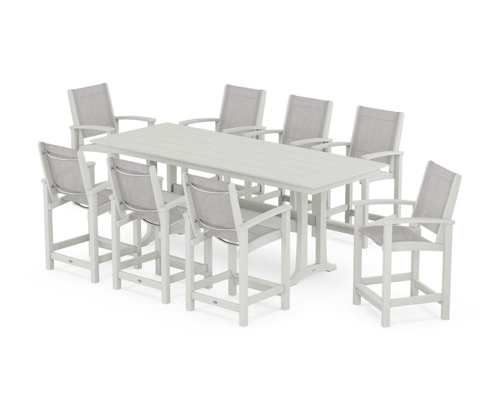POLYWOOD® Coastal 9-Piece Farmhouse Counter Set with Trestle Legs