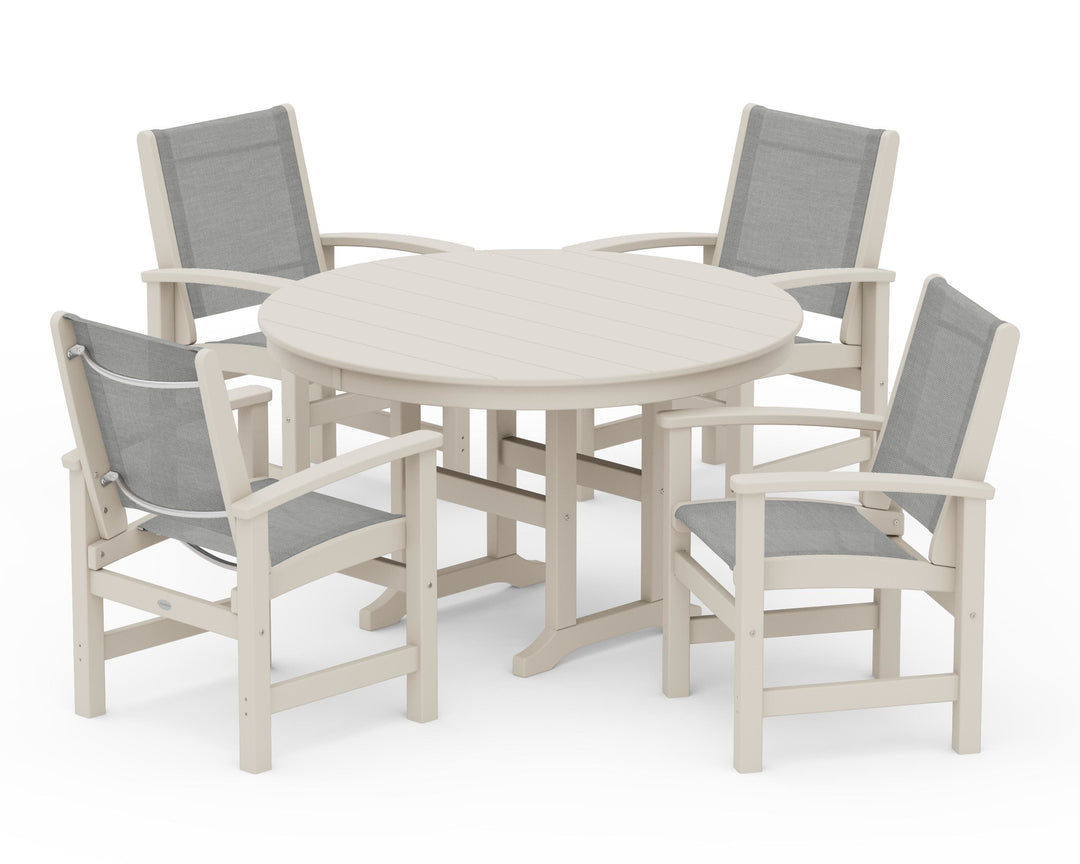POLYWOOD® Coastal 5-Piece Round Farmhouse Dining Set
