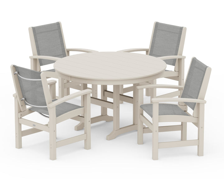 POLYWOOD® Coastal 5-Piece Round Farmhouse Dining Set