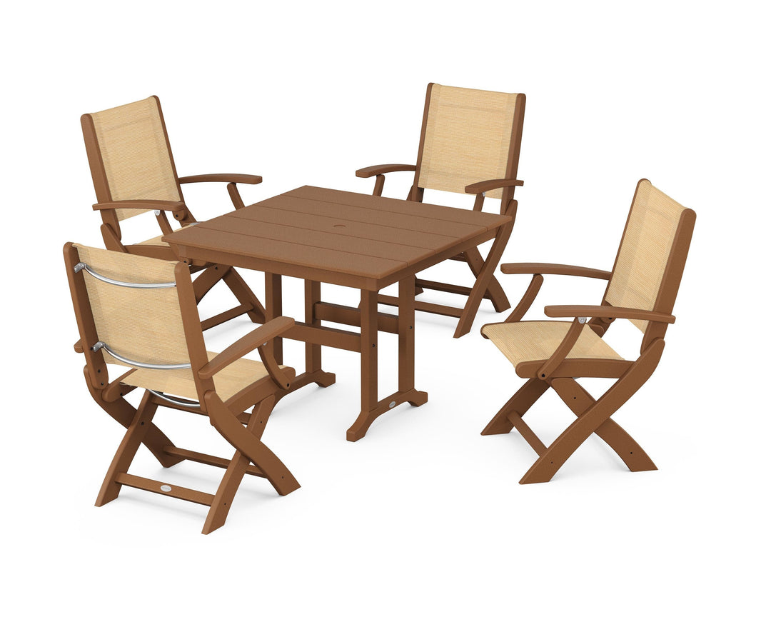 POLYWOOD® Coastal Folding Chair 5-Piece Farmhouse Dining Set