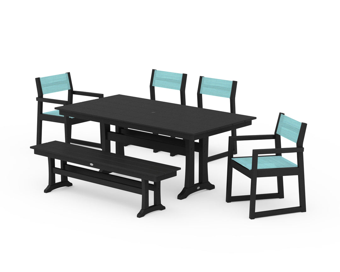 POLYWOOD® EDGE Sling 6-Piece Farmhouse Dining Set With Trestle Legs