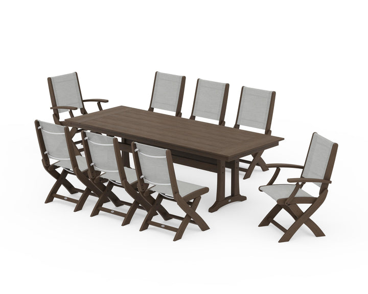 POLYWOOD® Coastal 9-Piece Folding Dining Chair Farmhouse Dining Set with Trestle Legs