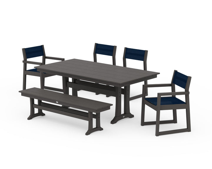 POLYWOOD® EDGE Sling 6-Piece Farmhouse Dining Set With Trestle Legs