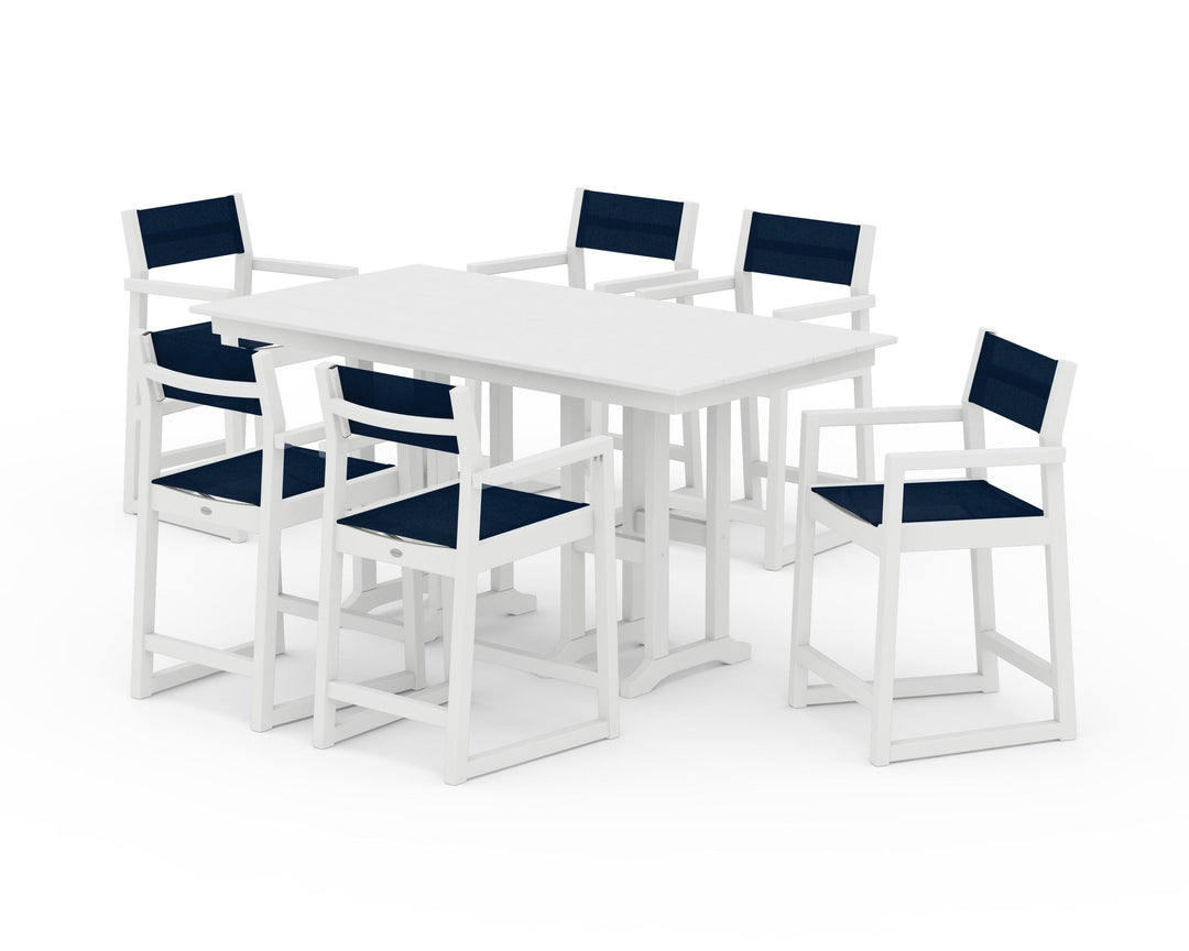 POLYWOOD® EDGE Sling Arm Chair 7-Piece Farmhouse Counter Set