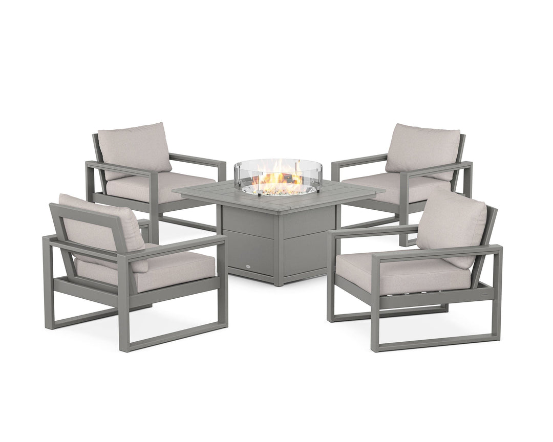 POLYWOOD® EDGE Sectional 5-Piece Deep Seating Set with Fire Pit Table