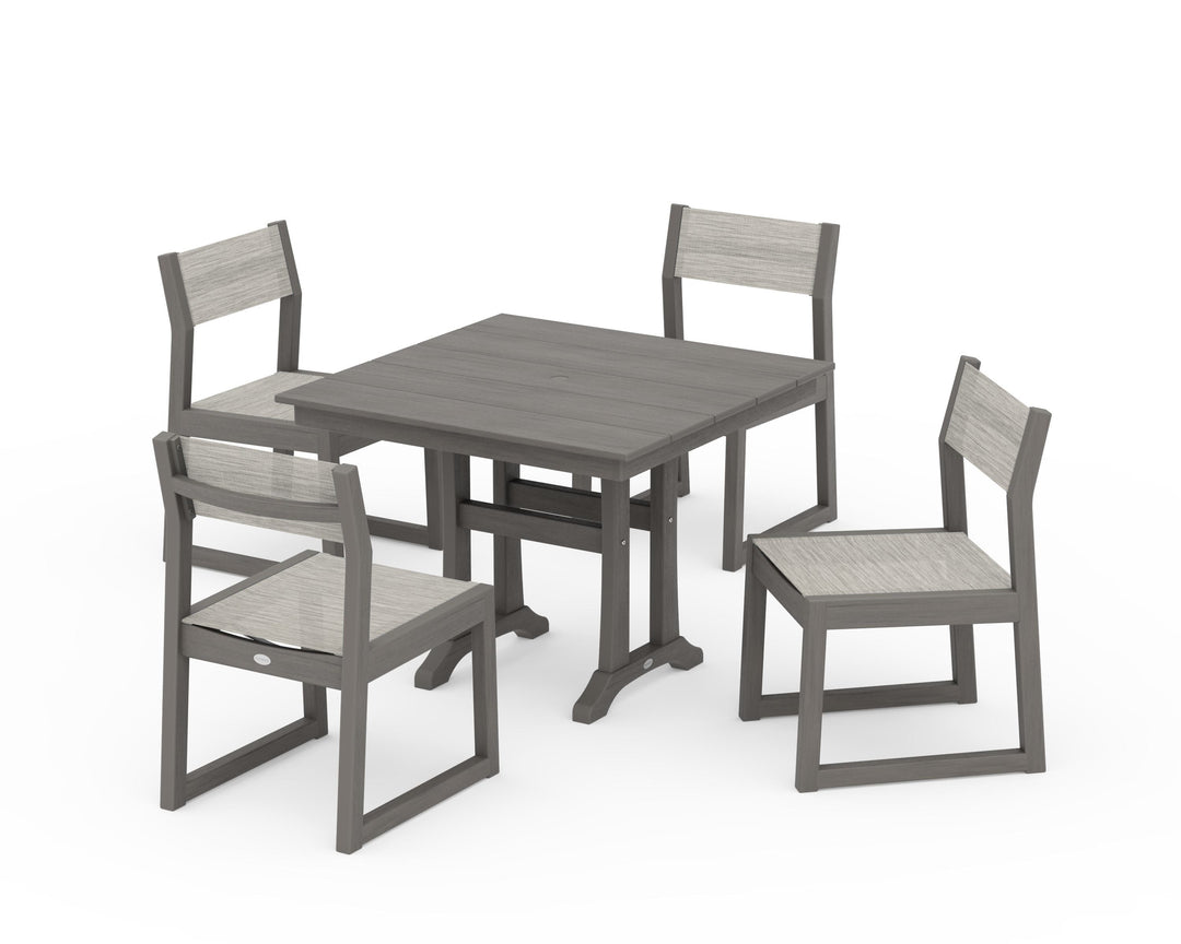 POLYWOOD® EDGE Sling 5-Piece Farmhouse Trestle Side Chair Dining Set