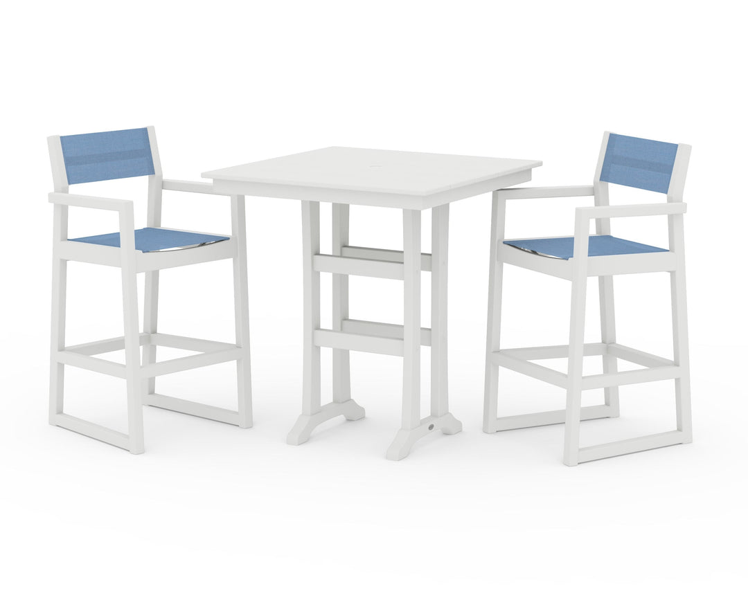 POLYWOOD® EDGE Sling Arm Chair 3-Piece Farmhouse Bar Set with Trestle Legs