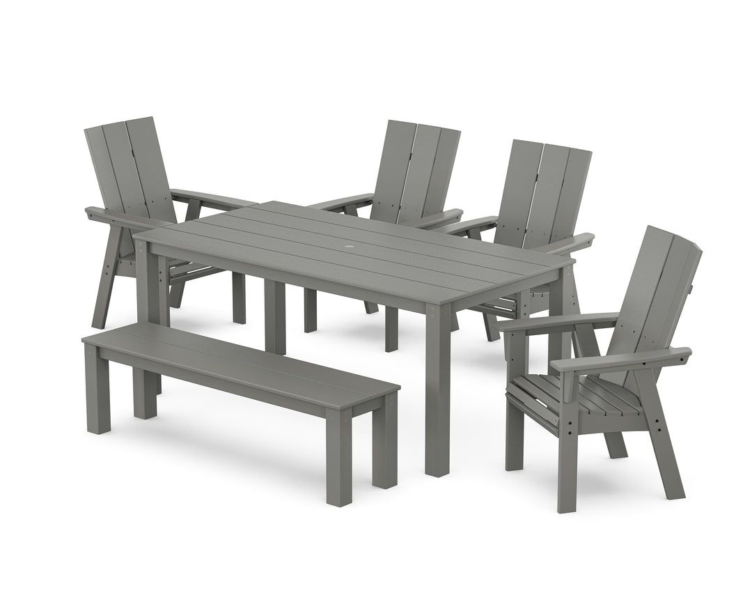 POLYWOOD® Modern Curveback Adirondack 6-Piece Parsons Dining Set with Bench