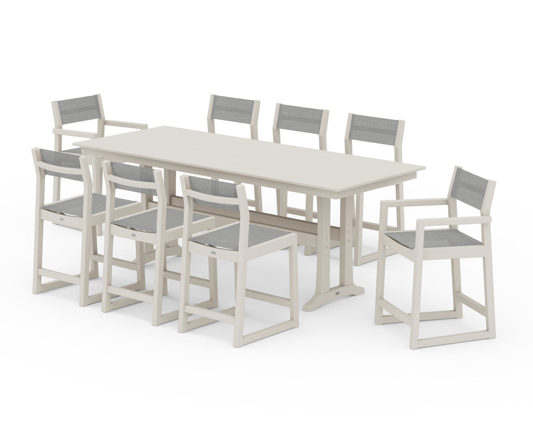 POLYWOOD® EDGE Sling 9-Piece Farmhouse Counter Set with Trestle Legs