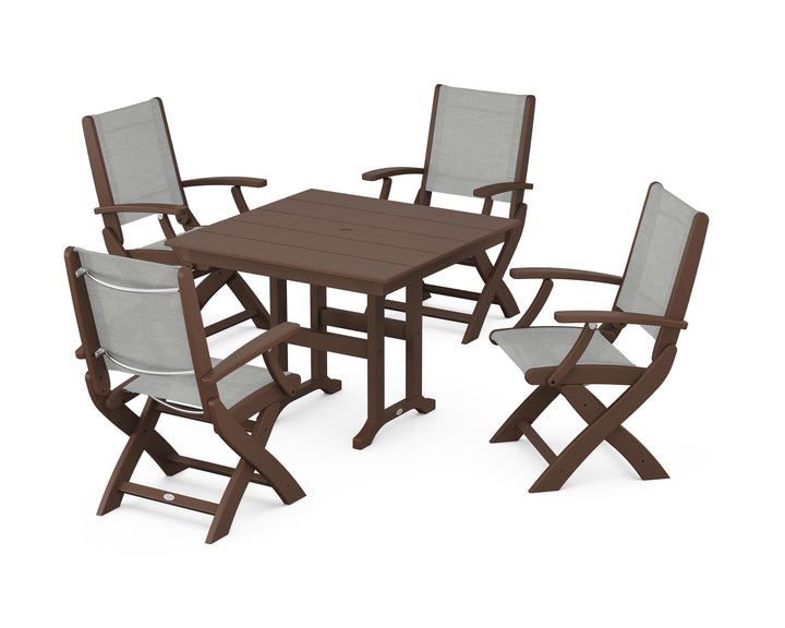 POLYWOOD® Coastal Folding Chair 5-Piece Farmhouse Dining Set