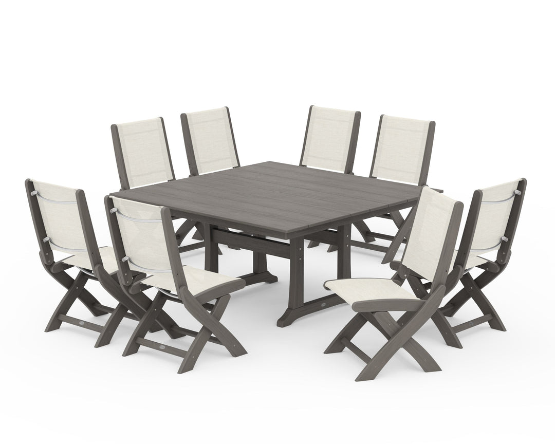 POLYWOOD® Coastal Folding Side Chair 9-Piece Farmhouse Dining Set