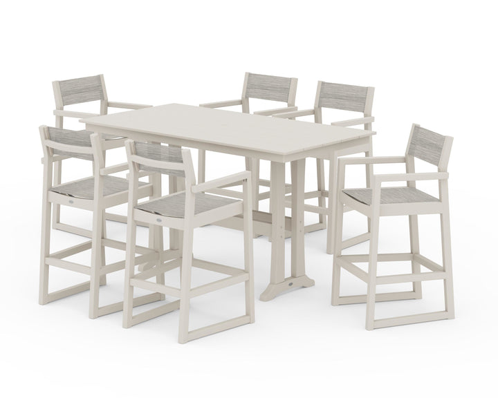 POLYWOOD® EDGE Sling Arm Chair 7-Piece Farmhouse Bar Set with Trestle Legs