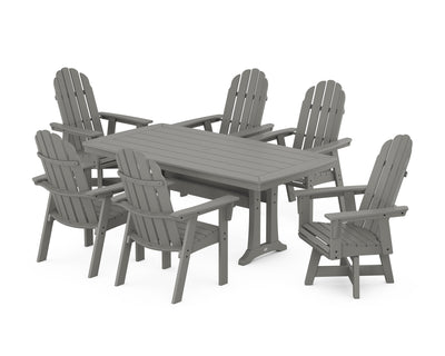 Vineyard Curveback Adirondack Swivel Chair 7-Piece Dining Set with Trestle Legs