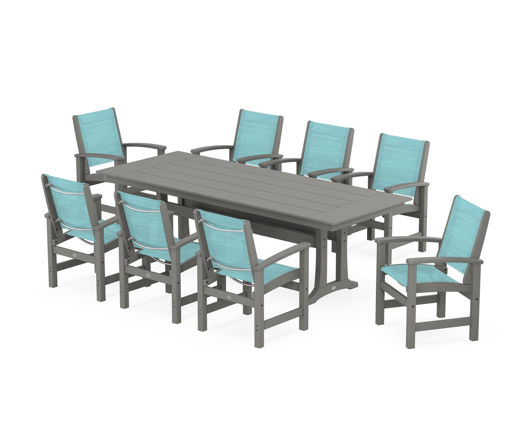 POLYWOOD® Coastal 9-Piece Farmhouse Dining Set with Trestle Legs