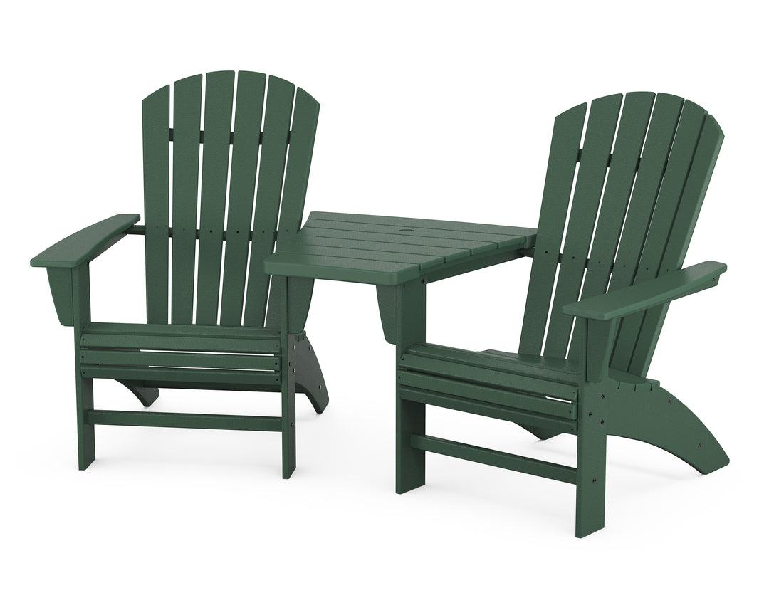 POLYWOOD® Nautical 3-Piece Curveback Adirondack Set with Angled Connecting Table